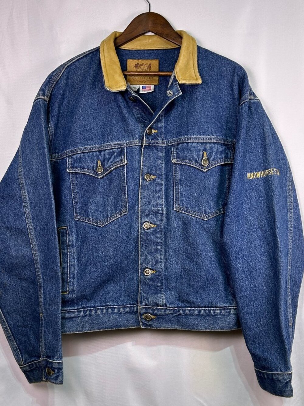 Schaefer Outfitter Denim Jacket with Leather Collar - Size Large
